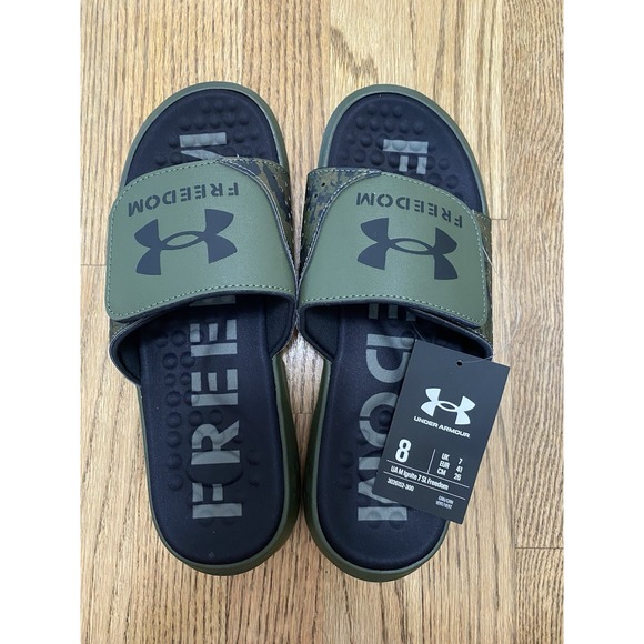 Size 8 Under‎ Armour Mens UAM Ignite Pro SL FREEDOM Slides Sandals Army Green - Picture 1 of 7